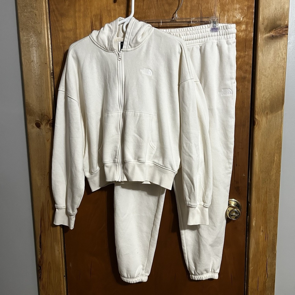 Women's The‎ North Face Sweat Suit ZipHoodie & Jogger Pants Size Large Cream